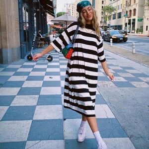 Dressed in LALA Black and White Striped Midi Dress